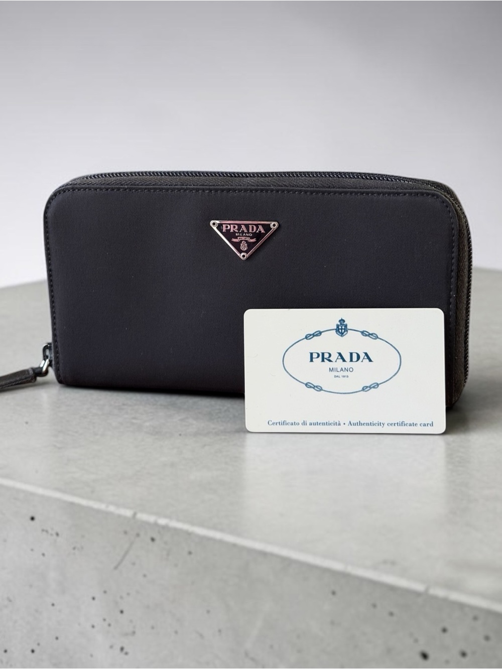 Prada Milano Tessuto Nylon Zip Around Long Wallet With Authenticity Card